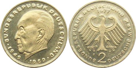 Deutschland BRD 1977 F 2 Mark Konrad Adenauer OBH BU MA Shops