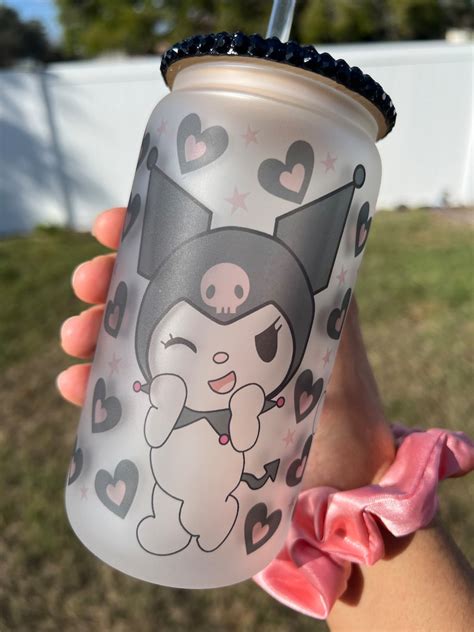 Cute Pink And Black Kawaii Anime Character 16 Oz Frosted Beer Etsy