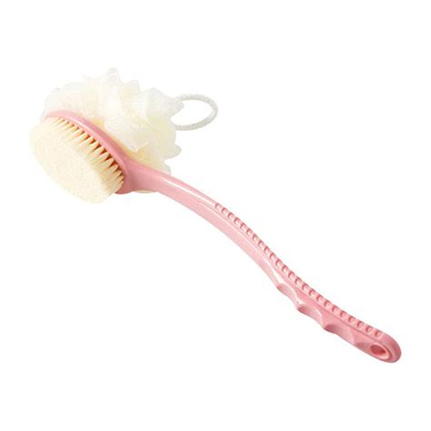 Pink Shower Body Brush With Bristles And Loofah Back Scrubber Bath Mesh