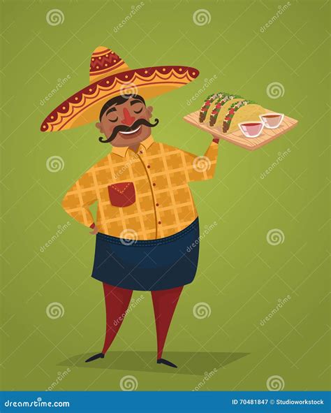 Cocinero Mexicano Con Los Tacos Personaje De Dibujos Animados Del