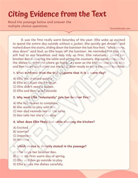 Worksheet Citing Text Evidence Th Grade Ela Reading Literature