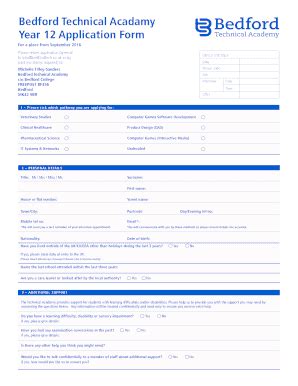 Fillable Online Bedford Technical Acadamy Year Application Form Fax