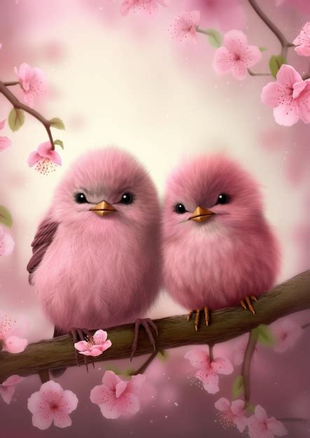 Premium Photo Love Birds A Pink Bird Sits On A Branch With Pink Flowers