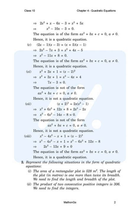 Ncert Solutions For Class 10 Maths Chapter 4 Quadratic Equations Mathongo