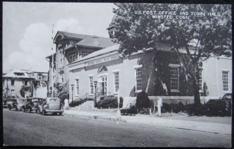 Winsted Ct United States Post Office Town Hall Old Cars Unused