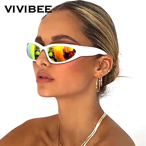 VIVIBEE Gafas De Sol Y2K Para Mujer Lentes Deportivas Blancas Con