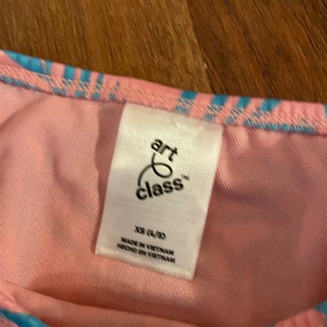 NWOT Art Class 2 Piece Swimsuit Bikini Palm Leaves Blue Pink XS