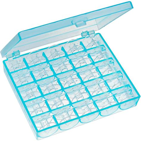 25 Blue Bobbin Box Sewing Machine Plastic Empty Bobbin Organizer Case