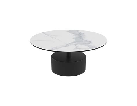 TABLE BASSE RONDE PLATEAU CERAMIQUE NOMBREUSES FINITIONS ACIER NOIR