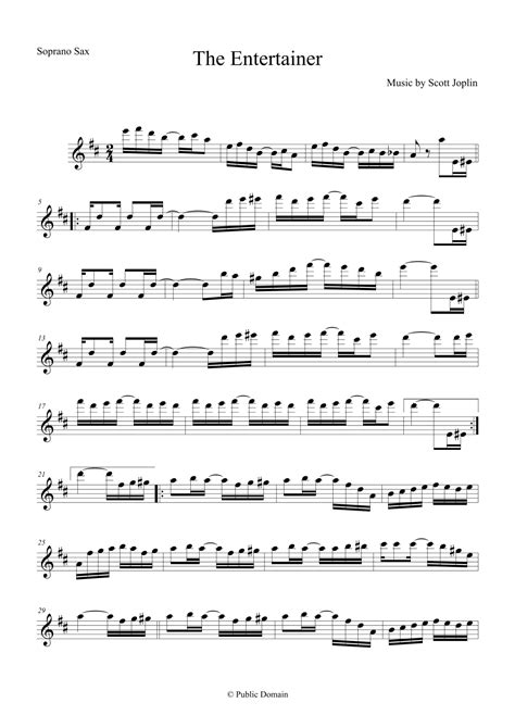 The Entertainer By Scott Joplin For Soprano Saxophone Arr The Sheet