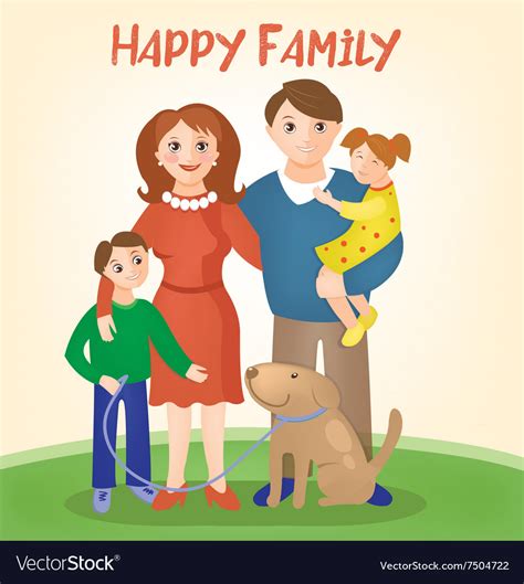 Happy family - parents with kids and dog Vector Image