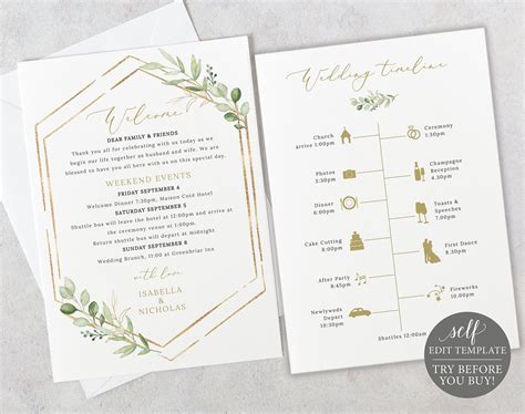 Wedding Itinerary Card Template, Editable & Printable Instant Download, Try Before Purchase ...