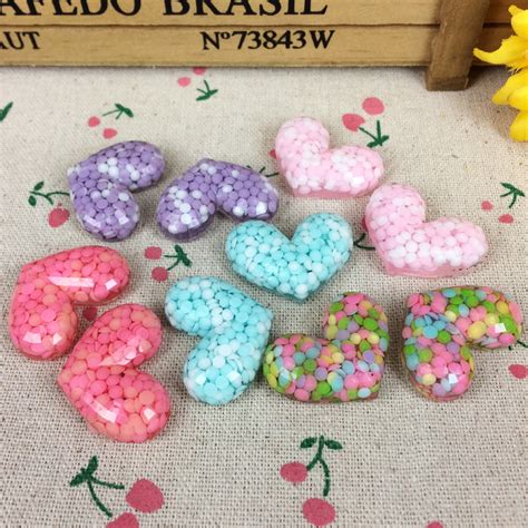 Mixed Color Flat Back Resin Cabochon Kawaii Heart Filled Rhinestone DIY