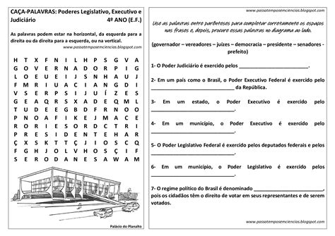 Atividades Sobre Poder Executivo Legislativo E Judiciario 4 Ano - Passatempos em Ciências e Meio Ambiente.: CAÇA-PALAVRAS: Poderes ...