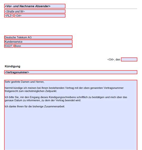 K Ndigung Telekom Vertrag Pdf Vorlage Kostenlose Vordrucke