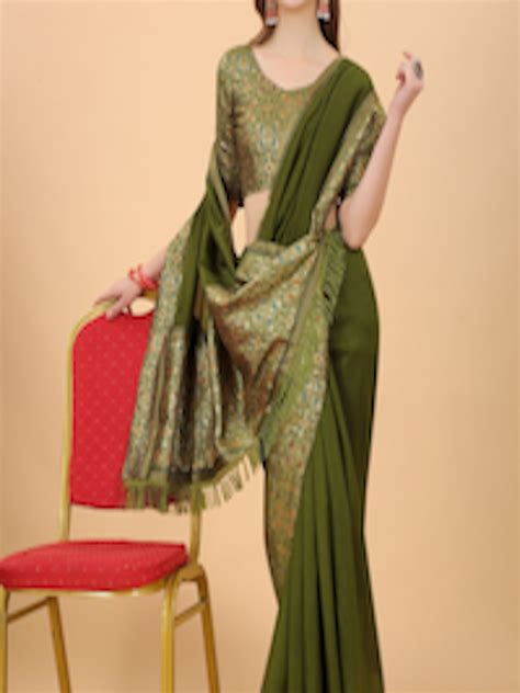 Buy Anjaneya Sarees Green Red Zari Silk Blend Saree Sarees For