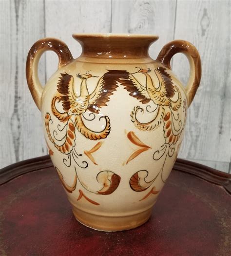 Ceramic Vintage Ucagco Hand Painted Vase Handles Vintage Pottery Glazed