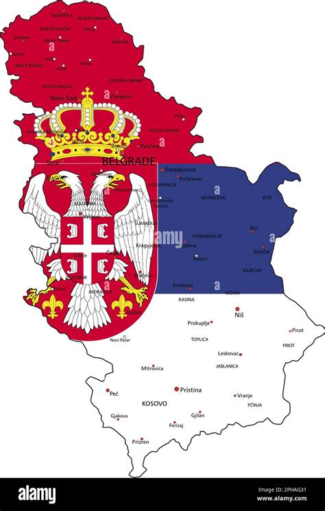 Serbia Highly Detailed Political Map With National Flag Isolated On White Background Stock