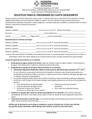 Fillable Online Sliding Fee Application Spanish Docx Fax Email