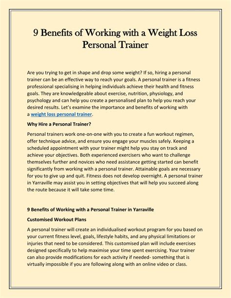 PPT 9 Benefits Of Working With A Weight Loss Personal Trainer