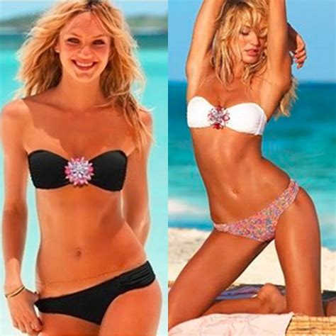 HWYHX Sexy Peony Crystal Buckle Swimsuit Strapless Bikini Set Tube Top