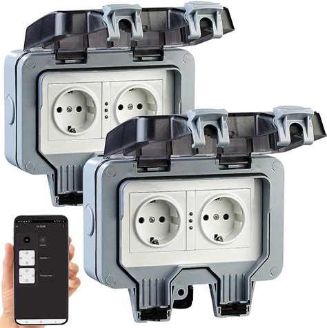 Luminea Home Control Outdoor Steckdose 2er Set Outdoor WLAN