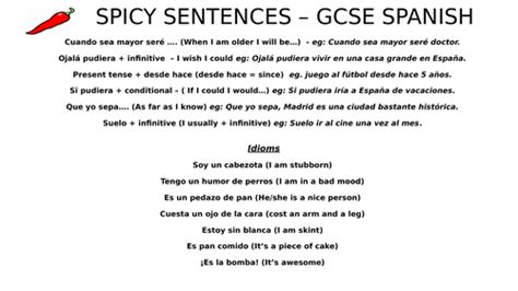 Spicy Sentences Mat Gcse Spanish Teaching Resources