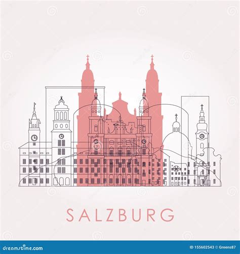 Outline Salzburg Skyline With Landmarks Stock Vector Illustration Of