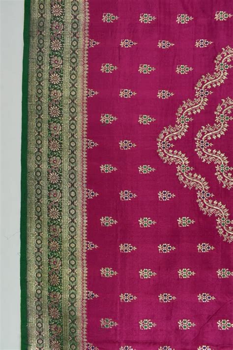 Vintage Embroidered Pinkgreen Saree Pure Silk Satin Brocade Etsy