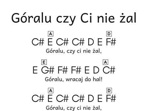 Nuty literowe do Góralu czy Ci nie żal Nuty literowe na dwie ręce