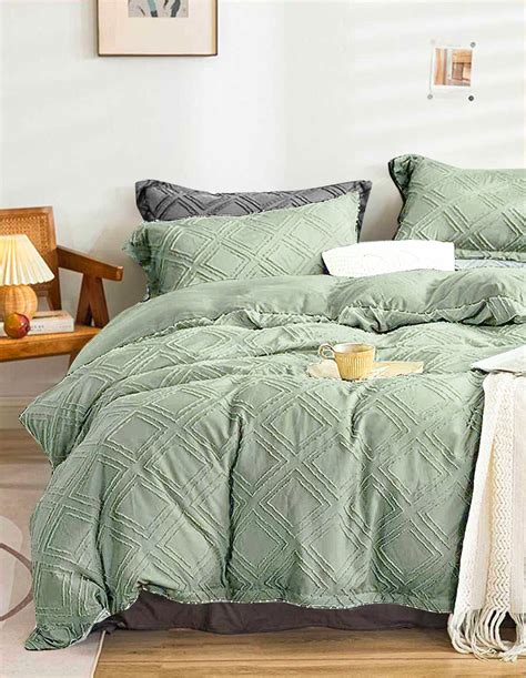 Nanko King Comforter Set Sage Green Tufted Jacquard Boho Geometry Soft