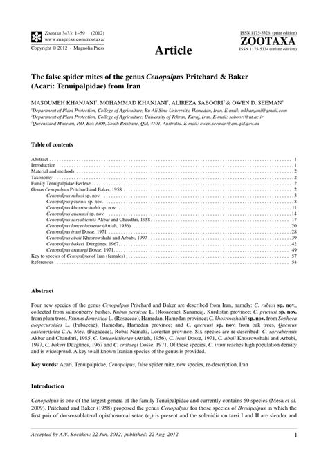 Pdf The False Spider Mites Of The Genus Cenopalpus Pritchard And Baker