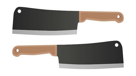 Premium Vector Set Of Two Large Sharp Cleaver Knives Isolated On