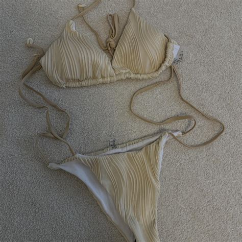 Shein Tan And Cream Bikini Set Beachwear Depop