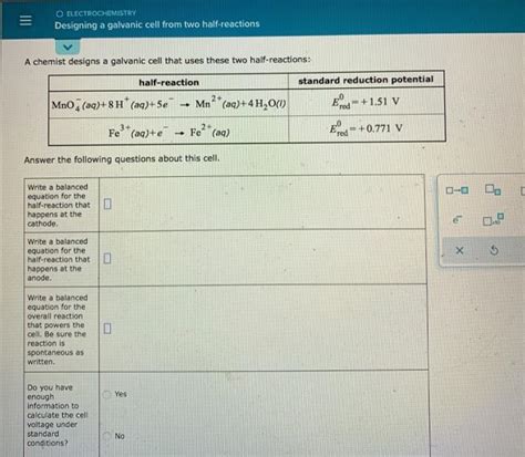 Solved O Electrochemistry Designing A Galvanic Cell From Two Chegg