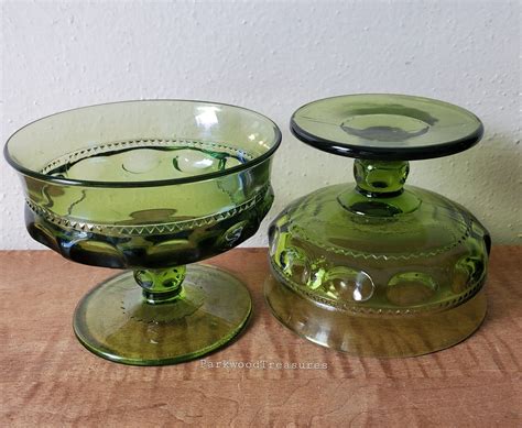 Vintage Green Glass Cups Kings Crown Green Sherbet Etsy