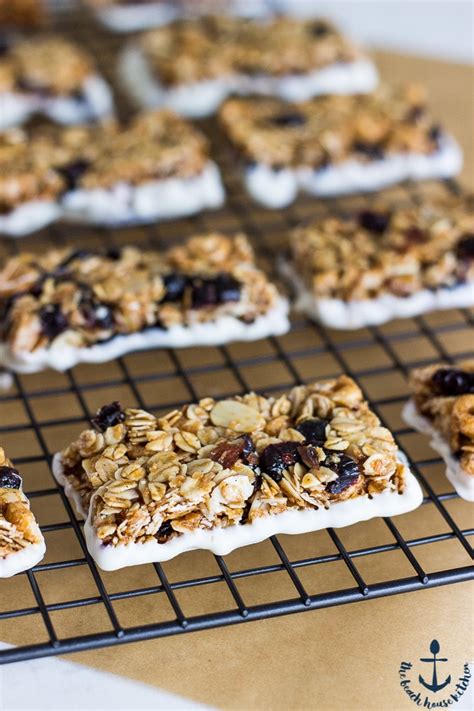 Chewy White Chocolate Dipped Blueberry Granola Bars The Beach House Kitchen