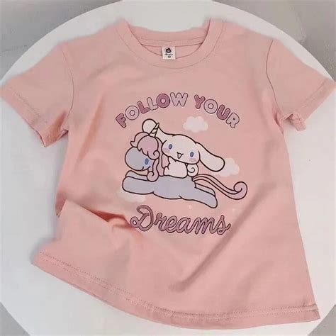 Sanrio Hello Kitty Shirts Kawaii Anime Cinnamoroll Tees Cartoon Kuromi Womens Print Short