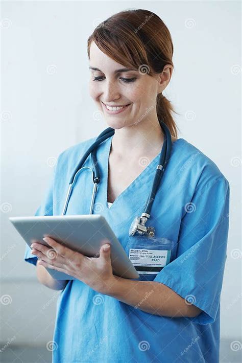 Research Tablet And Woman Nurse In Hospital For Medical Diagnosis Or Treatment Information