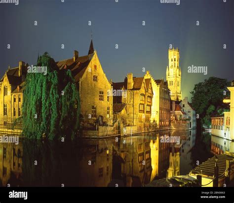 Rozenhoedkaai Canal At Night Bruges Brugge West Flanders Province