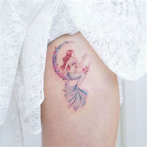 Watercolor Mermaid Tattoo On The Thigh