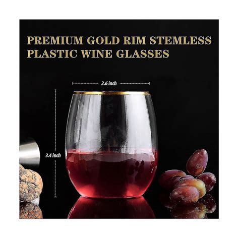 Plastic Wine Glasses With Gold Rim Disposable 12 Clear Wine Cups