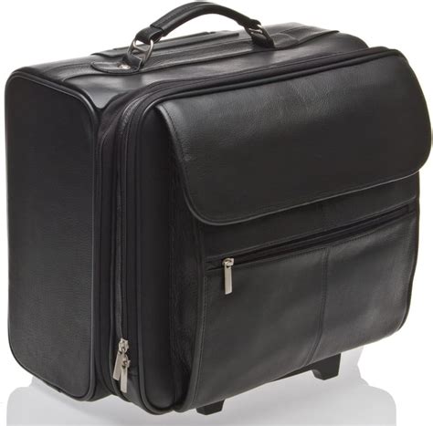 Hideonline Black Real Leather Executive Trolley Wheeled Business Bag