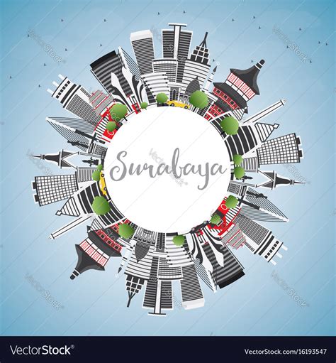 Surabaya skyline with gray buildings blue sky and Vector Image