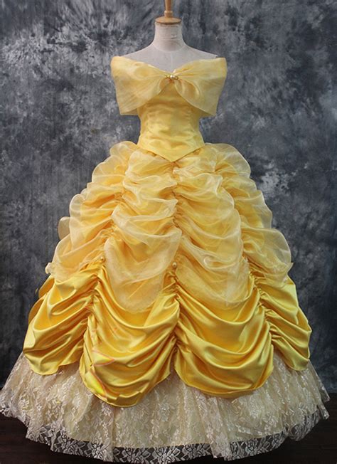 Customized Adult Disney Princess Belle Costume Women Yellow Belle Cosplay Dress