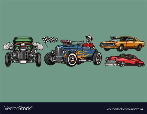 Classic Custom Cars Vintage Colorful Concept Vector Image