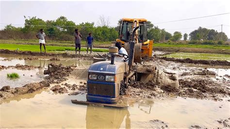 Eicher Tractor Stuck In Mud Pulling Out By Jcb Tractor Videos YouTube