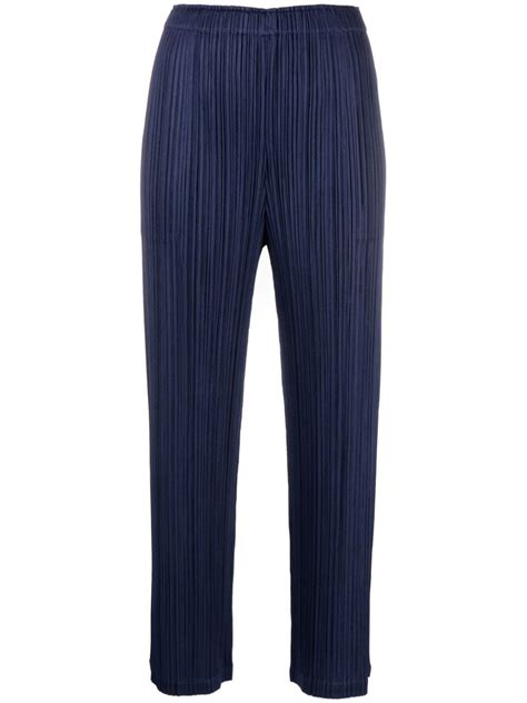 Pleats Please Issey Miyake Mc August Pleated Cropped Trousers Blue