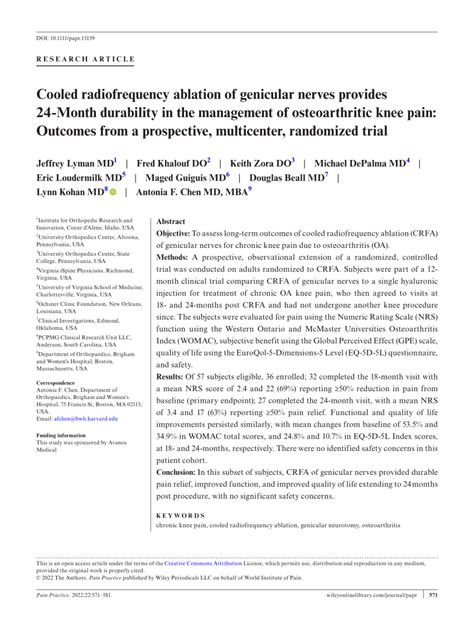 Pdf Cooled Radiofrequency Ablation Of Genicular Nerves Provides 24‐month Durability In The