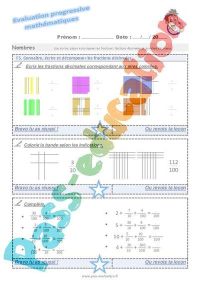 Connaître écrire Et Décomposer Les Fractions Décimales Au Cm2 Evaluation Progressive Pdf à